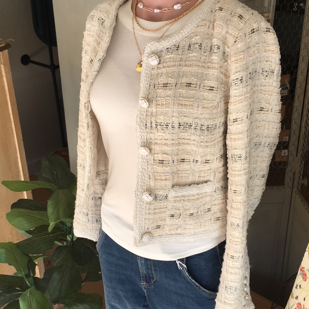 Aqua White Women's tweed Jacket XXS